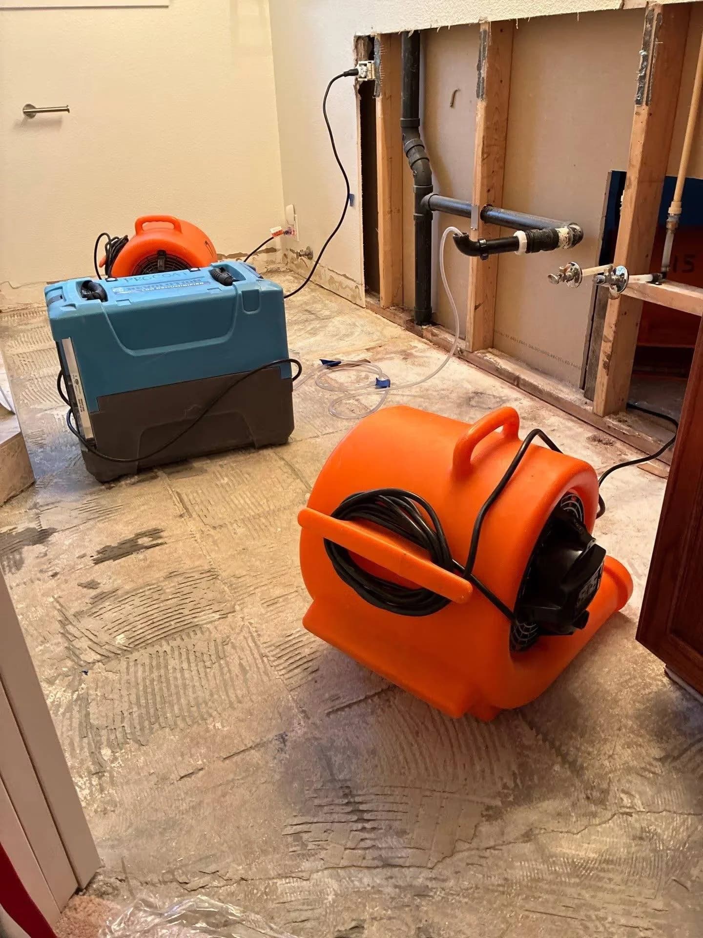 Industrial structural drying equipment in water-damaged Clarksville home